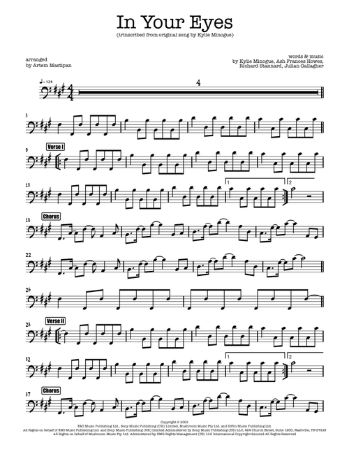 In Your Eyes (Arr. Artem Mastipan) - Kylie Minogue (Bass Guitar (without TAB))