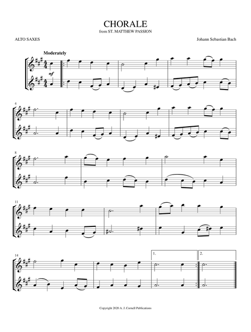 Chorale (from St. Matthew Passion) (Arr. Mark PhillipsBach's "xxx" arranged for alto sax duet) - Johann Sebastian Bach (Alto Saxophone Duet)