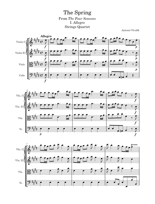 The Spring I. Allegro Strings Quartet - Antonio Vivaldi