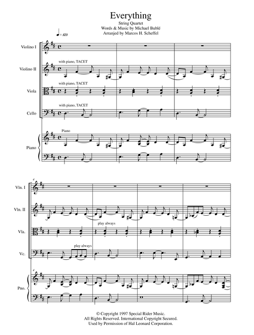 Everything (Arr. Marcos Henrique Scheffel) - Michael Buble (String Quartet)