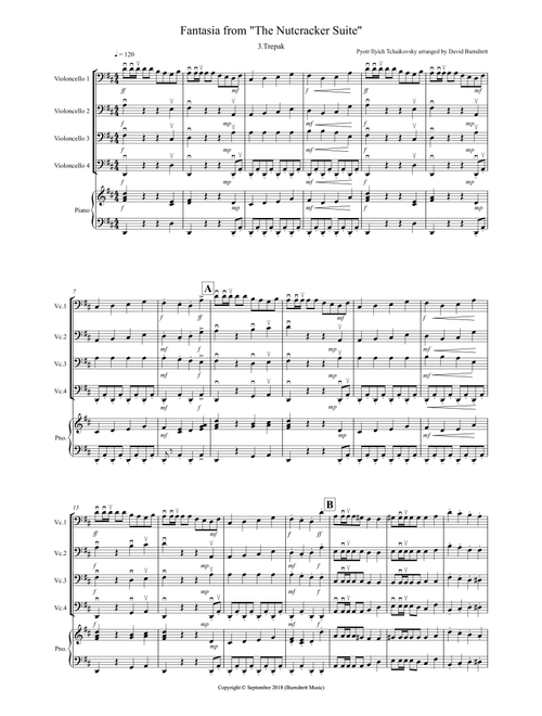 Trepak (Fantasia from Nutcracker) for Cello Quartet (Arr. David Burndrett) - Pyotr Ilyich Tchaikovsky (Instrumental Duet)