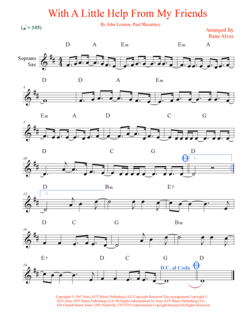 With A Little Help From My Friends (Arr. Rene Alves) - Joe Cocker (Soprano Sax Solo)
