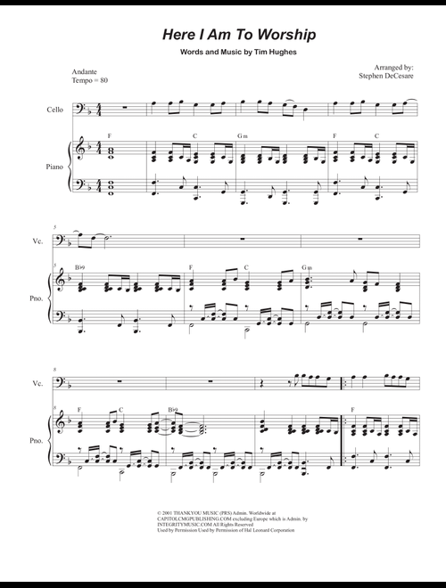 Here I Am To Worship (light Of The World) (Arr. Stephen DeCesare) - Phillips Craig & Dean (Cello and Piano)