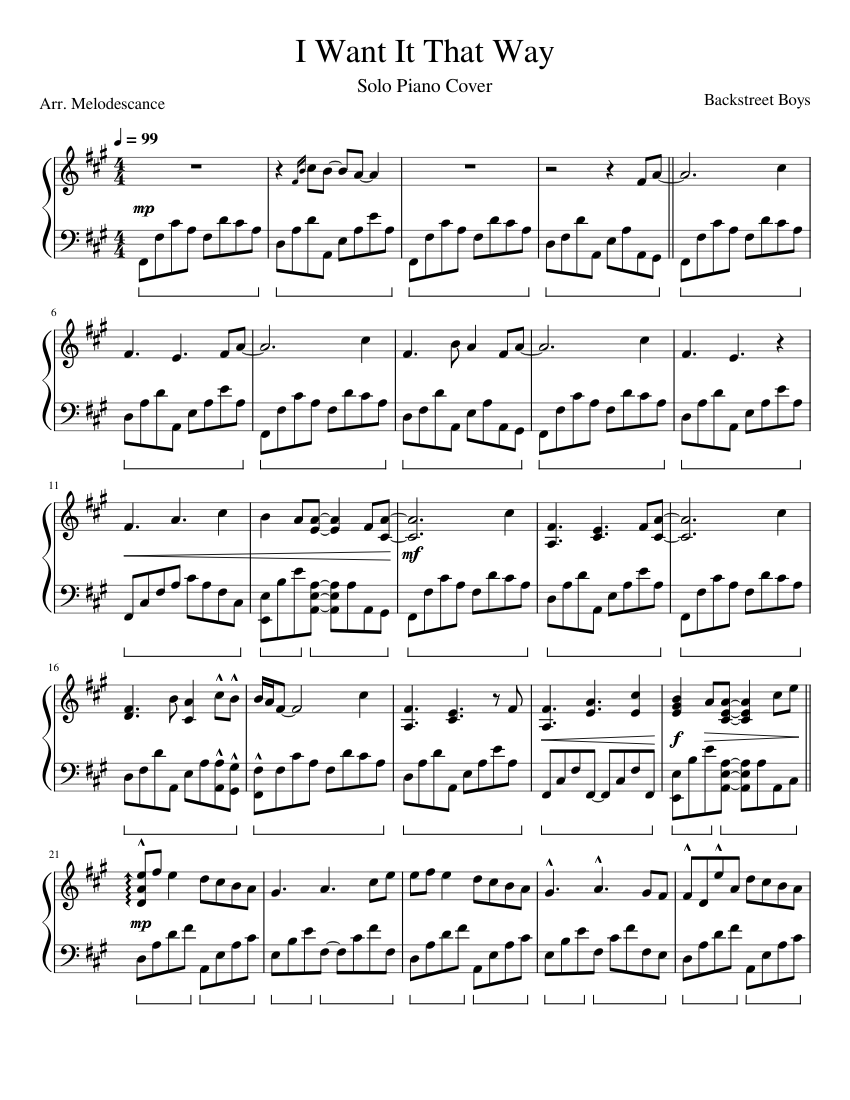 I want it that way – Backstreet Boys Sheet Music for Piano (Solo