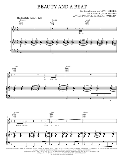 Beauty and a beat - Justin Bieber (Piano-Vocal-Guitar)