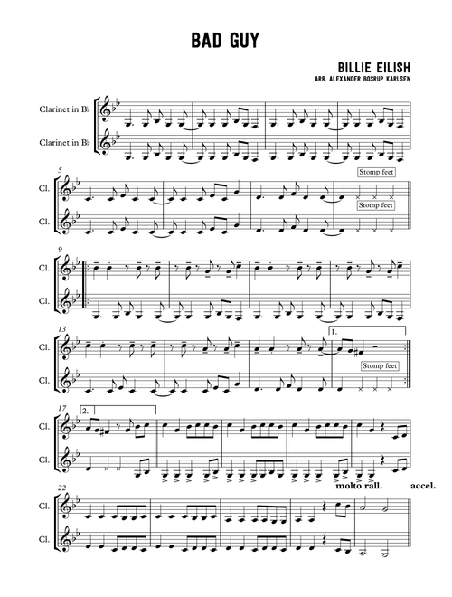 Bad Guy (Arr. Alexander Bosrup Karlsen) - Billie Eilish (Clarinet Duet)