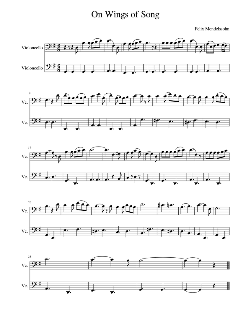 On Wings of Song – Felix Mendelssohn On WIngs of Song Sheet Music for ...