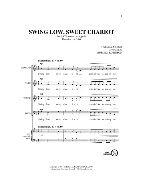 Swing Low, Sweet Chariot - Russell Robinson (Choral, SATB)