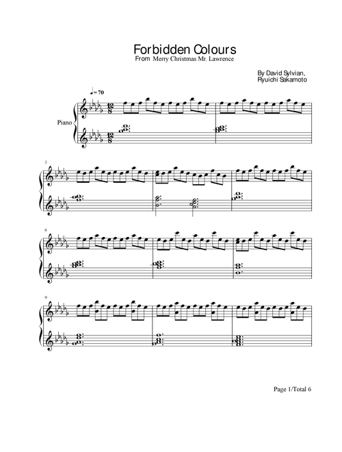 Forbidden Colours (Arr. poon) - Ryuichi Sakamoto, David Sylvian (Piano Solo)