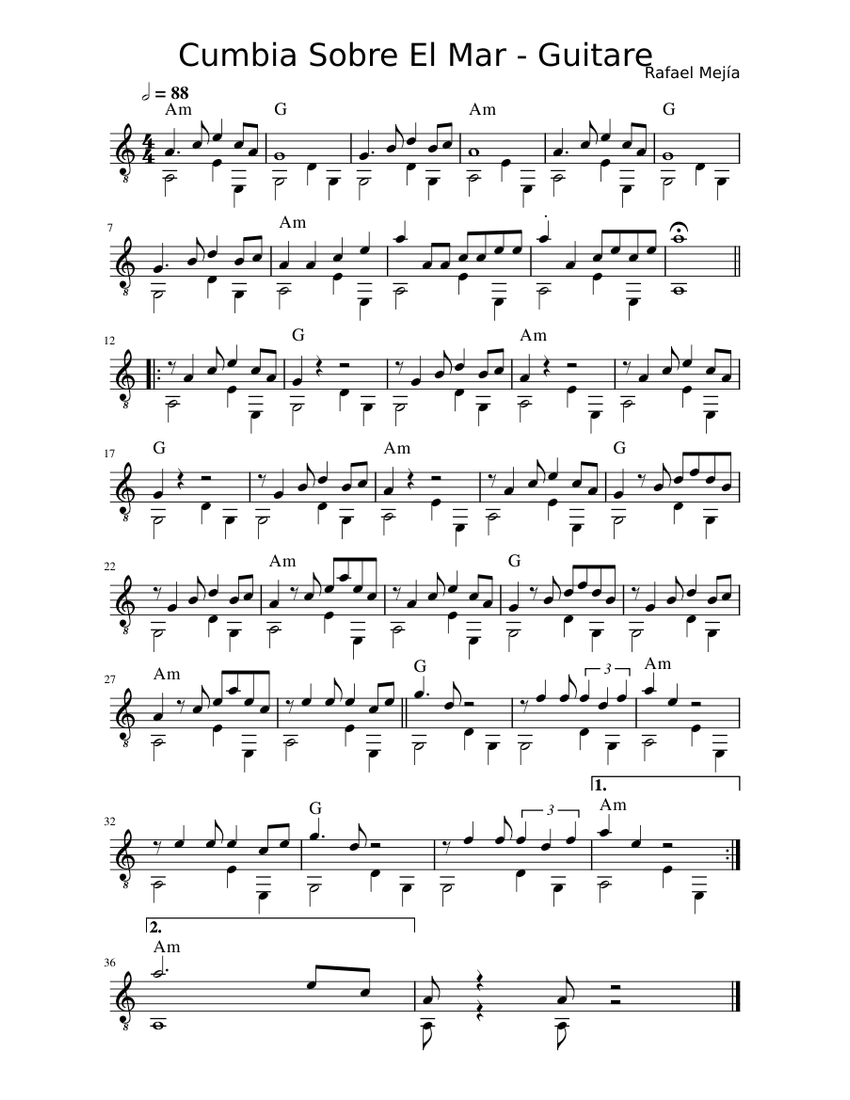 Cumbia Sobre El Mar Guitare Sheet music for Violin (Solo) Cumbia Sobre El Mar Guitare Sheet music for Violin (Solo)
