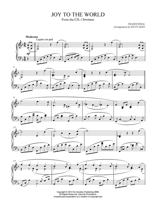 Joy To The World (Arr. Kevin Kern) (Piano Solo)