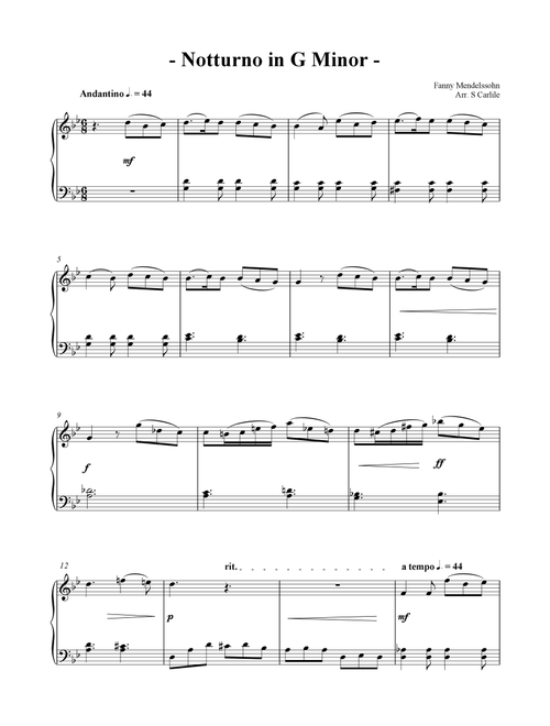 Notturno in G Minor (Arr. SCMusic) - Fanny Mendelssohn (Fanny Hensel) (Easy Piano)