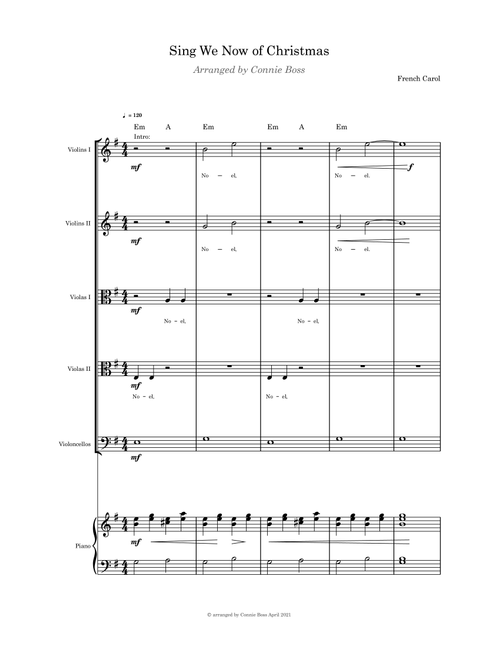 Sing We Now of Christmas - Strings quintet and piano with parts (Arr. Connie Boss) - Unknown (Small Ensemble)