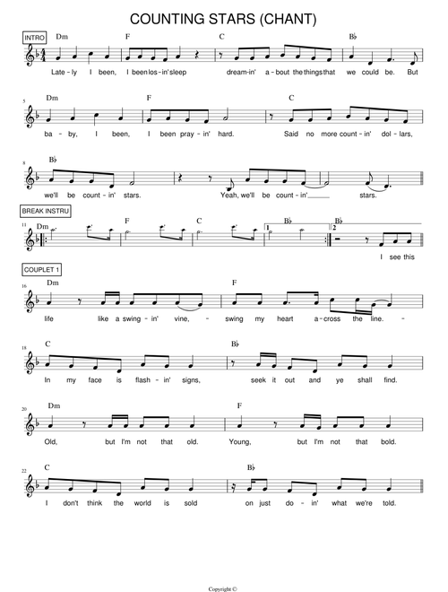 ONE REPUBLIC - COUNTING STARS (Vocal, Chord)
