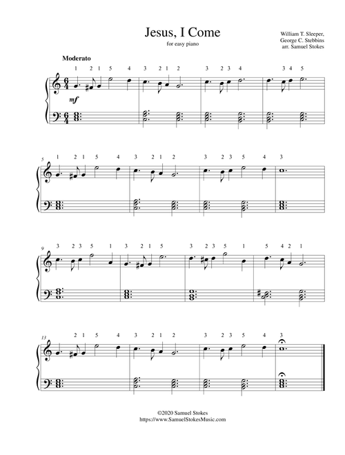 Jesus, I Come (Out of My Bondage, Sorrow, and Night) - for easy piano (Arr. Samuel Stokes) - William T. Sleeper, George C. Stebbins (Easy Piano)
