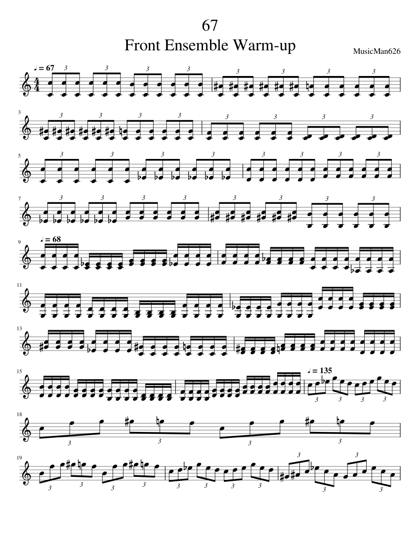 67 Front Ensemble Warm-up Sheet Music for Piano (Solo) easy | MuseScore.com
