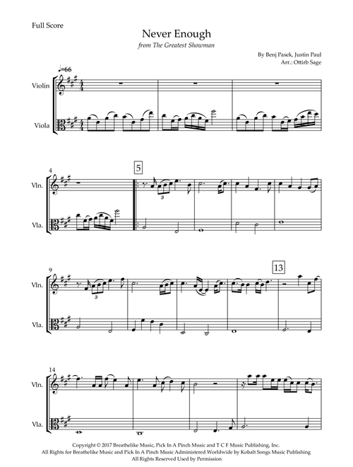 Never Enough (Arr. Ottirb Sage) - The Greatest Showman Ensemble (Instrumental Duet)