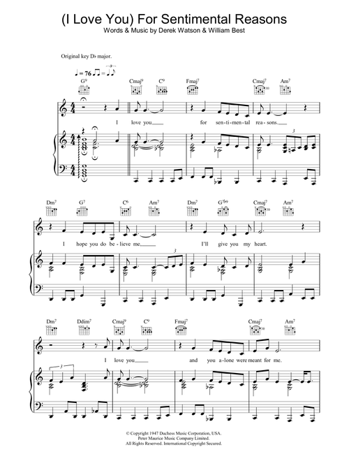 (I Love You) For Sentimental Reasons - Nat King Cole (Piano-Vocal-Guitar (Piano Accompaniment))