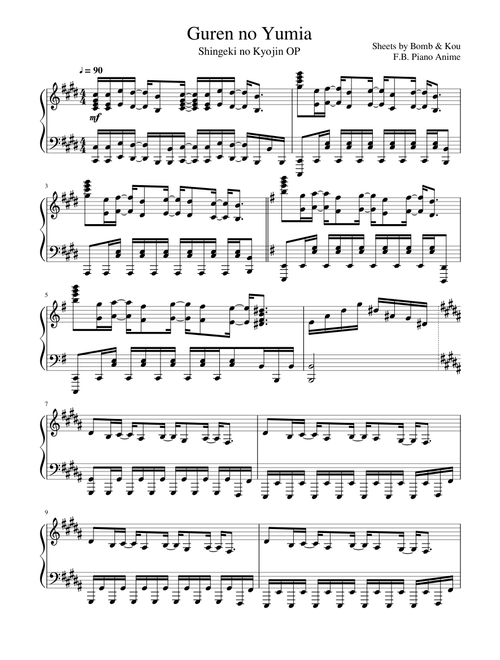Guren no Yumia | Attack on Titan |F.B. Piano Anime |Full Sheets