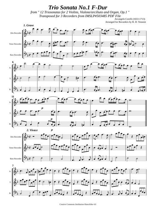 Corelli, A. _ Triosonata Op.1 No.1 F-Dur [3 Recorders]