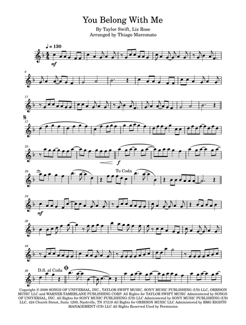You Belong With Me (Arr. Thiago Marconato) - Taylor Swift (Clarinet Solo)