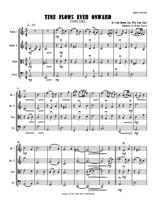 Time Flows Ever Onward (Arr. Alison Gillies) - Evan Call (String Quartet)