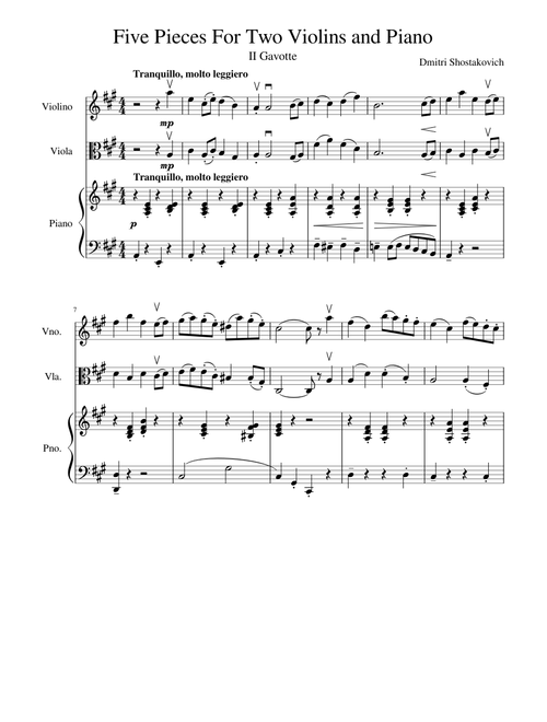 Five Pieces For Two Violins and Piano - II Gavotte