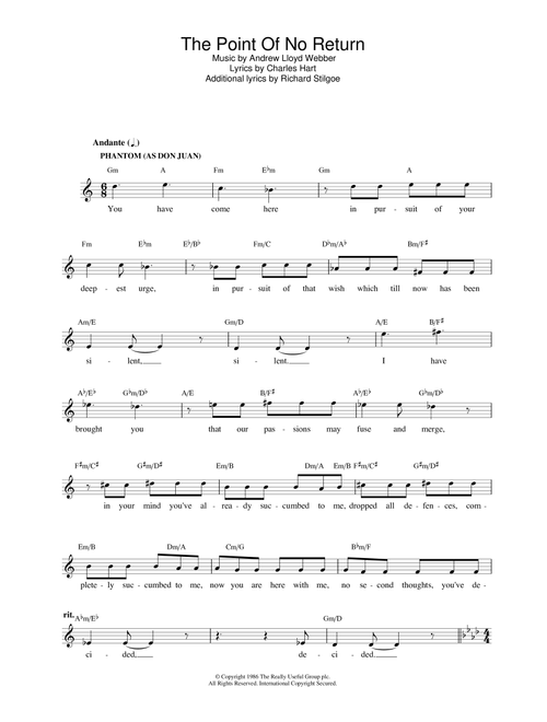 The Point Of No Return (from The Phantom Of The Opera) - Sarah Brightman, Michael Crawford (Lead Sheet - Fake Book)