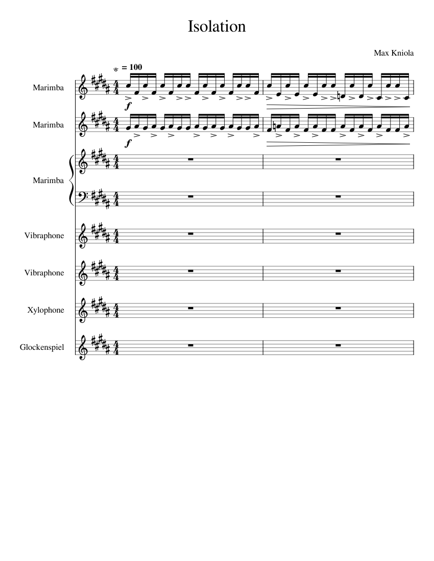 Isolation Music Notes Isolation Sheet music for Vibraphone, Glockenspiel, Marimba, Xylophone ...