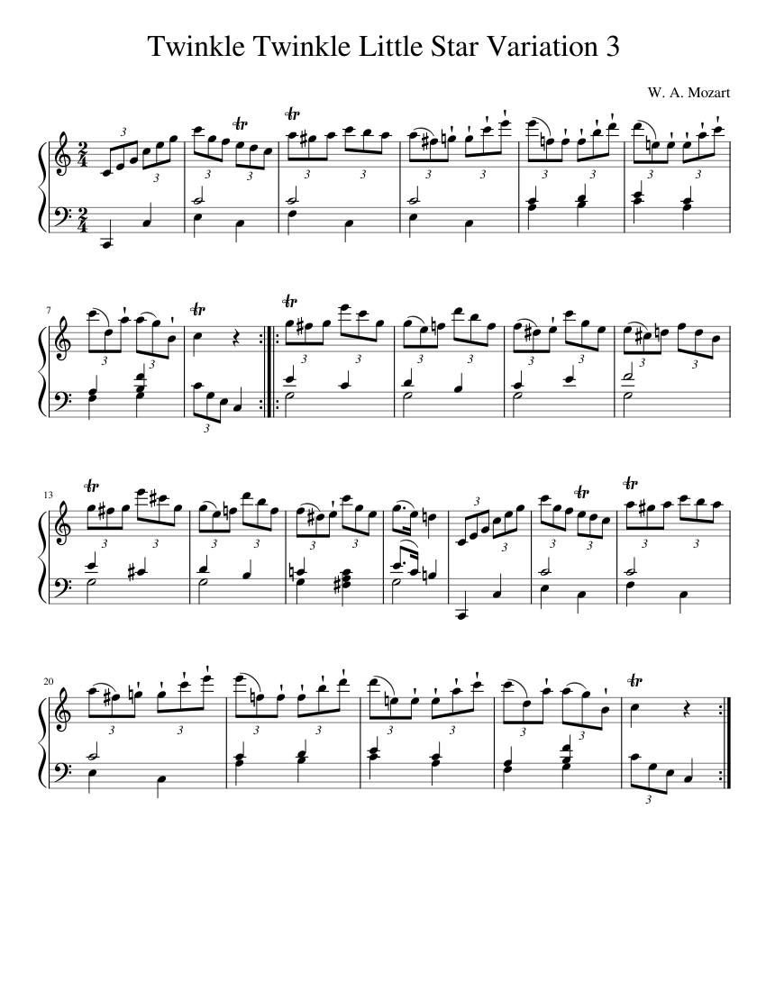 Twinkle Twinkle Little Star Variation 3 Sheet music for Piano Solo Easy Musescore