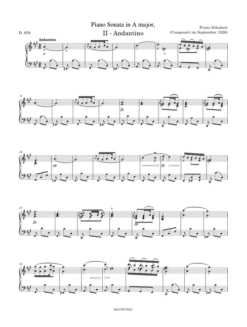 Piano Sonata in A major, D959 II Andantino Franz Schubert