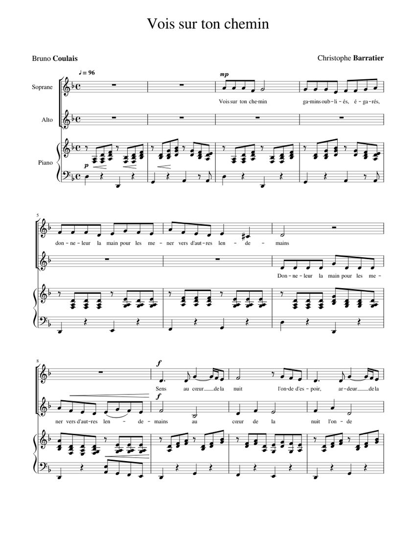 Bruno Coulais Vois Sur Ton Chemin Paroles Vois sur ton chemin - Les Choristes Sheet music for Piano, Soprano, Alto  (Mixed Trio) | Musescore.com