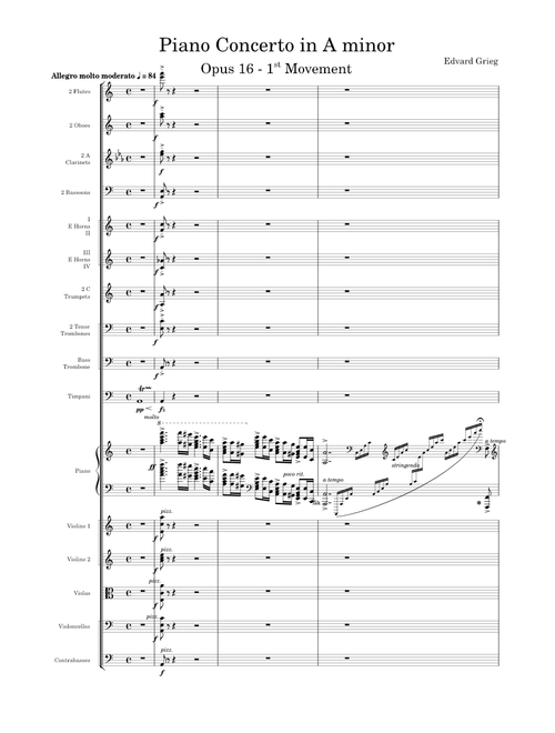 Piano Concerto in A minor Opus 16, Grieg, 1st Movement - Allegro molto moderato