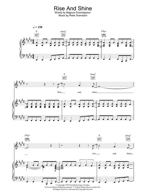 Rise And Shine - The Cardigans (Piano-Vocal-Guitar (Piano Accompaniment))