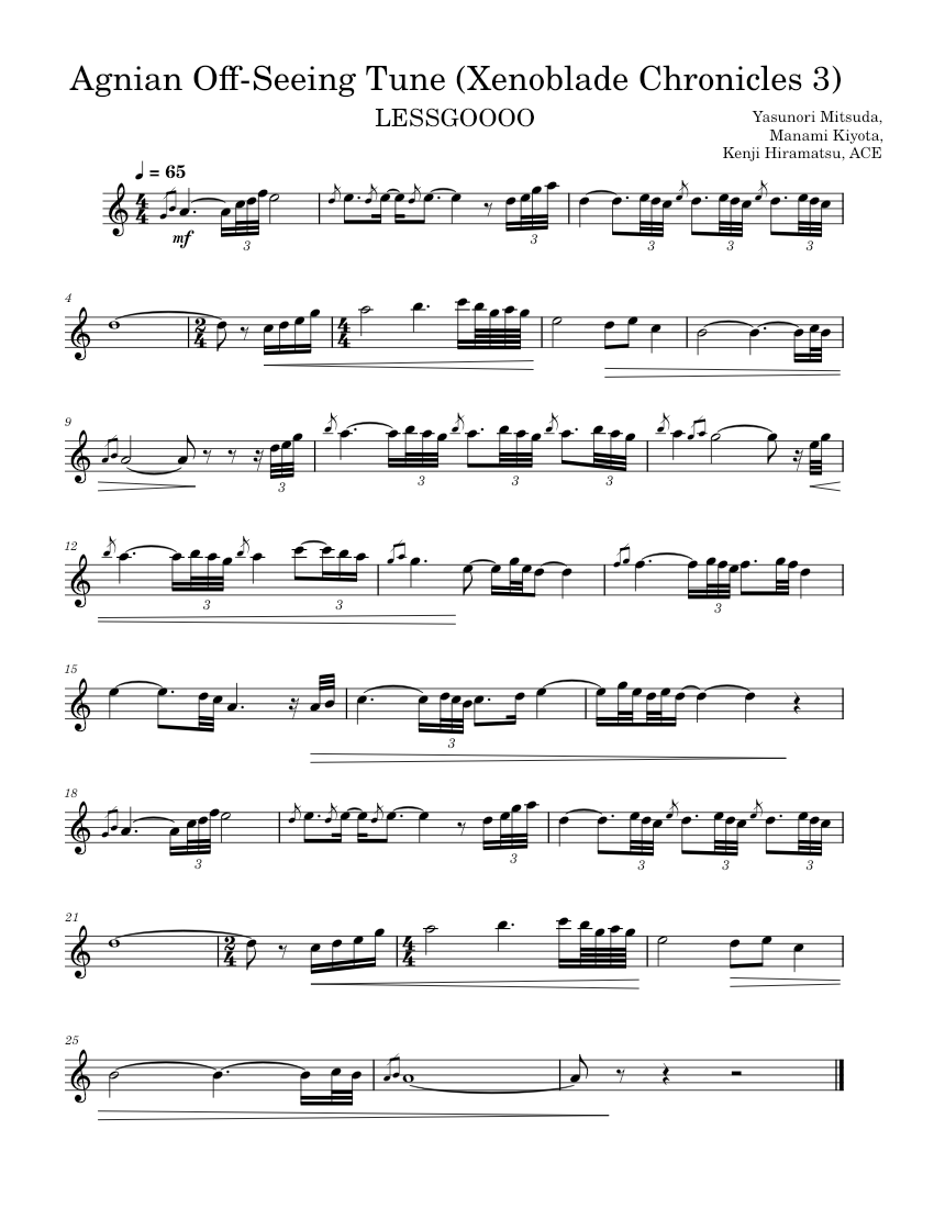 Agnian OffSeeing Tune (Xenoblade Chronicles 3 OST) Sheet music for