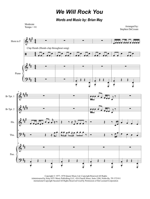 We Will Rock You (Arr. Stephen DeCesare) - Queen (Brass Ensemble)