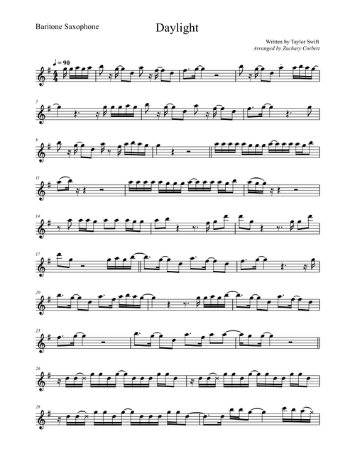 Daylight (Arr. Zac Corbett) - Taylor Swift (Baritone Sax Solo)