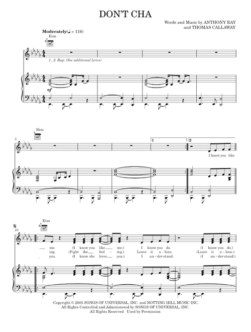 Don't Cha - The Pussycat Dolls (Piano-Vocal-Guitar)