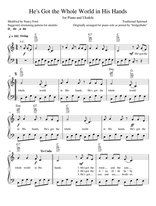 He’s Got the Whole World in His Hands (for Piano and Ukulele)