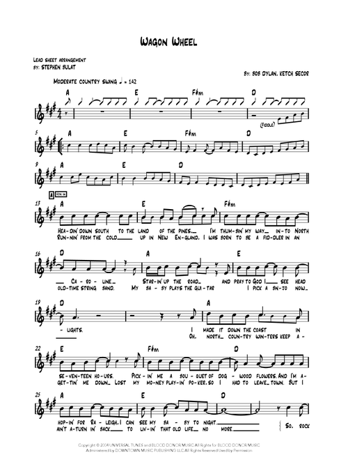 Wagon Wheel (Arr. Stephen Bulat) - Darius Rucker (Lead Sheet - Fake Book)