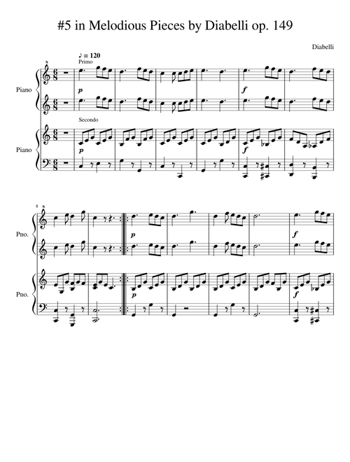 Duet #5 in Melodious Pieces (op. 149) by Diabelli