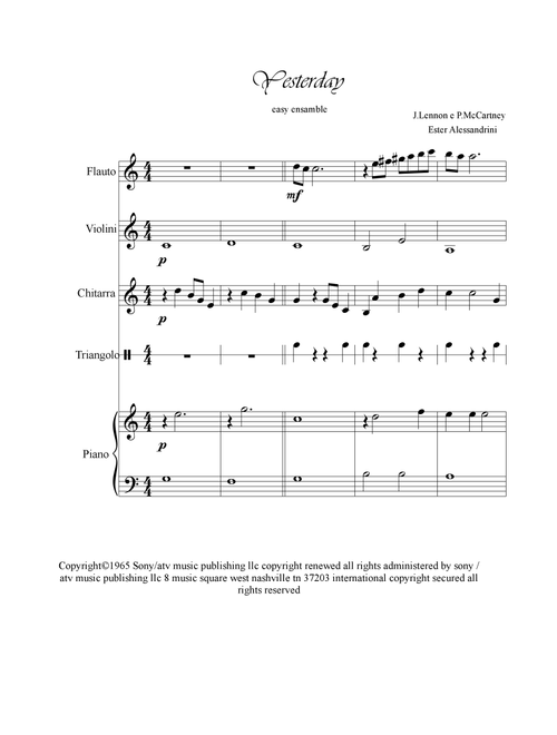 Yesterday (Arr. Ester Alessandrini) - Adam Levine & Tony Lucca (Small Ensemble)