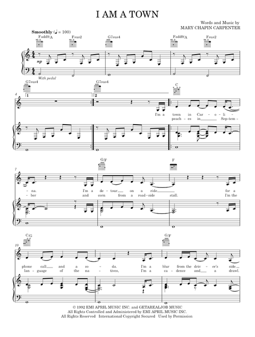 I Am A Town - Mary Chapin Carpenter (Piano-Vocal-Guitar)