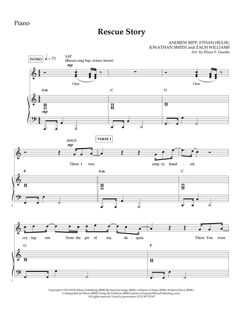 Rescue Story (Arr. Arranged by Eliseu F. Guedes) - Zach Williams, Ethan Hulse, Andrew Ripp (Piano-Vocal-Guitar (Piano Accompaniment))