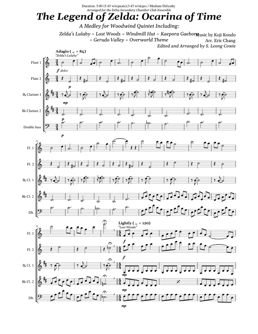 Ocarina of Time Medley Sheet Music for Flute, Clarinet in b