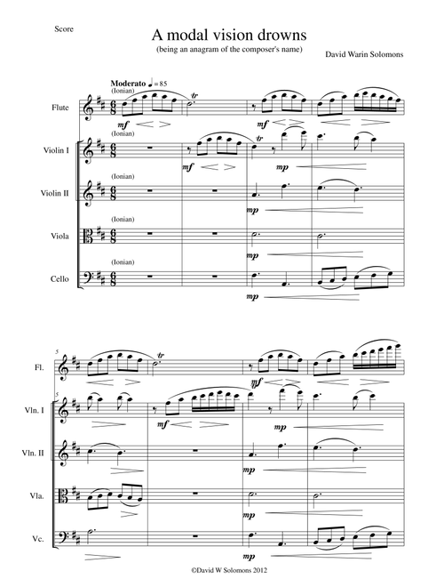 A modal vision drowns for flute and string quartet - David Warin Solomons (Chamber Orchestra)
