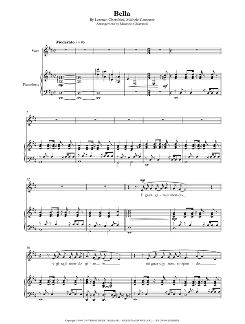 Bella (Arr. Maurizio Chiavaroli) - Jovanotti (Piano Vocal)