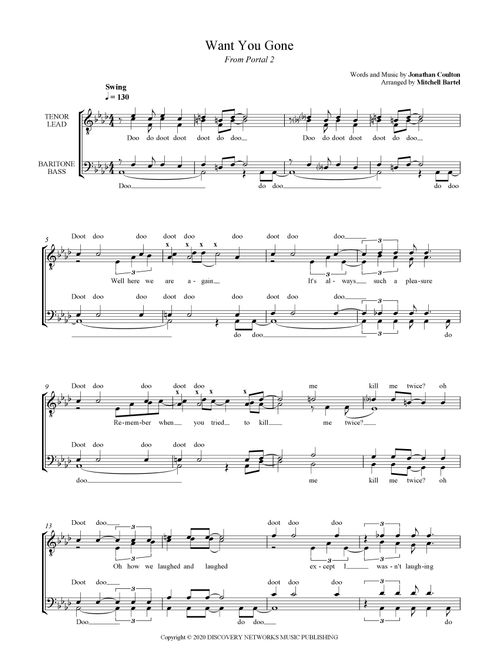 Want You Gone (Arr. Mitchell Bartel) - Jonathan Coulton (Choral, TTBB)