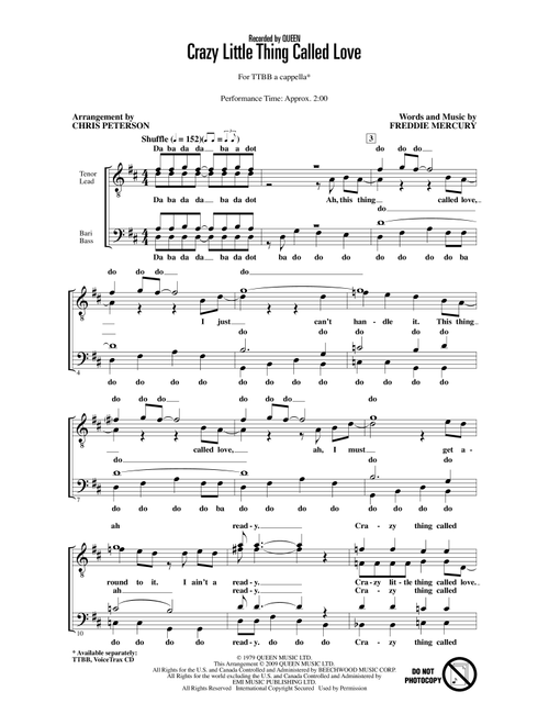 Crazy Little Thing Called Love (arr. Chris Peterson) - Queen (Choral, TTBB)