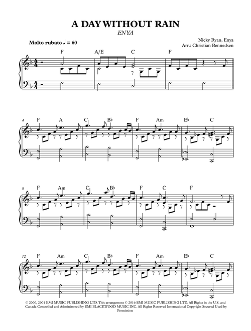 A Day Without Rain (Arr. Christian Bennedsen) - Enya (Piano Solo)